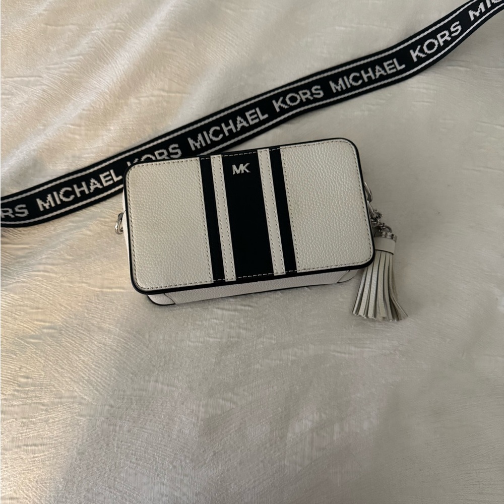 Michael Kors Black and White Crossbody with Tassel